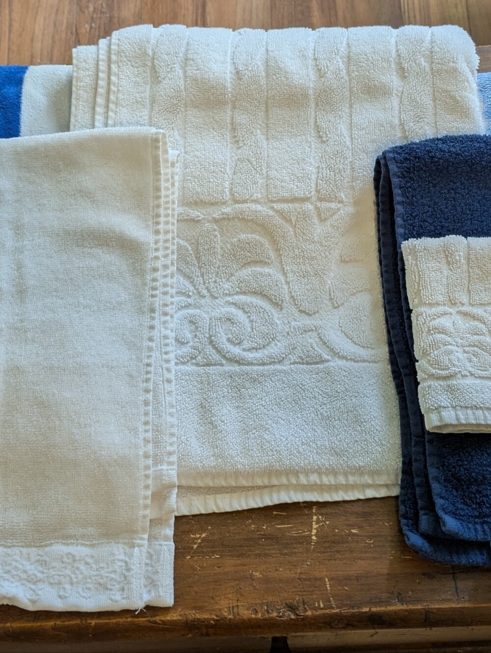 White & Blue Striped Bath Towel 6 Item Set - Cotton Spare Towels